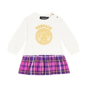 New Versace Baby Girls White Gold Medusa Plaid Dress 6-9 Months